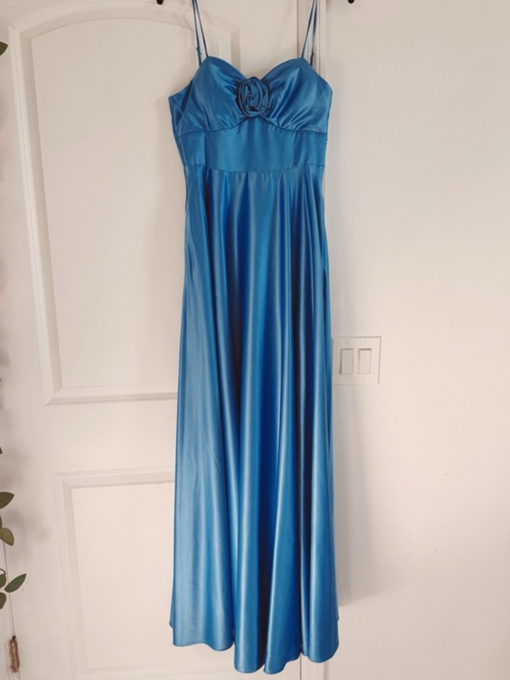 Next up, Women’s Satin Spaghetti Strap Maxi Dress in Vibrant Blue